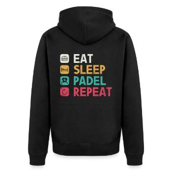 Essen Sie Schlaf Padel Wiederholen Sie - Unisex Premium Bio Zip Hoodie - Schwarz - Hinten - Nico (187cm)