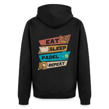 Essen Sie Schlaf Padel Wiederholen Sie - Unisex Premium Bio Zip Hoodie - Schwarz - Hinten - Nico (187cm)