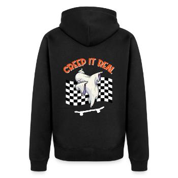 CREEP IT REAL Halloween Dabbing Ghost - Unisex Premium Bio Zip Hoodie - Schwarz - Hinten - Nico (187cm)