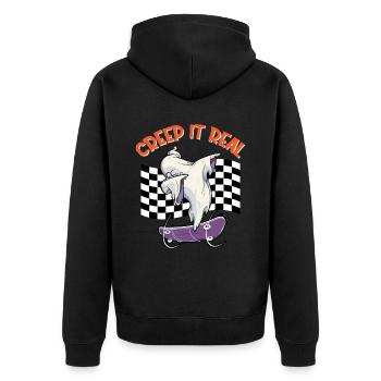 CREEP IT REAL Halloween Dabbing Ghost - Unisex Premium Bio Zip Hoodie - Schwarz - Hinten - Nico (187cm)