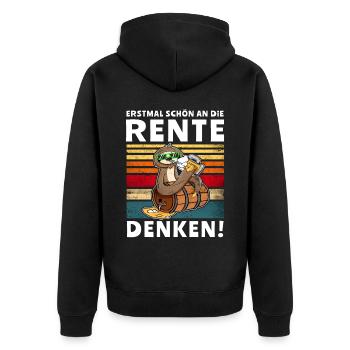 Bier Rente Faultier Saufsprüche Rentner - Unisex Premium Bio Zip Hoodie - Schwarz - Hinten - Nico (187cm)