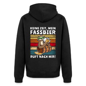 Bier Fassbier Faultier Saufsprüche - Unisex Premium Bio Zip Hoodie - Schwarz - Hinten - Nico (187cm)