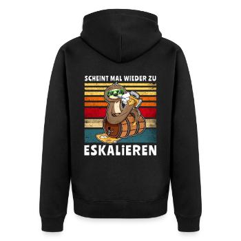 Bier Saufen Faultier Eskalieren - Unisex Premium Bio Zip Hoodie - Schwarz - Hinten - Nico (187cm)