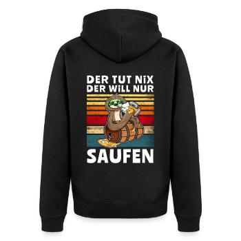 Bier Saufen Faultier Saufsprüche - Unisex Premium Bio Zip Hoodie - Schwarz - Hinten - Nico (187cm)