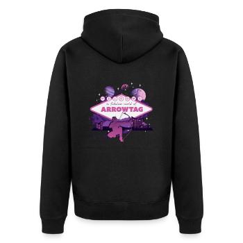 Fabulous world of Arrowtag - Unisex Premium Organic Zip Hoodie - black - Back - Nico (187cm)