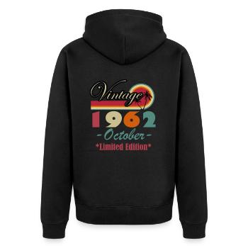 Jahrgang 1962 Oktober 60. Geburtstagsgeschenk 60 - Unisex Premium Bio Zip Hoodie - Schwarz - Hinten - Nico (187cm)