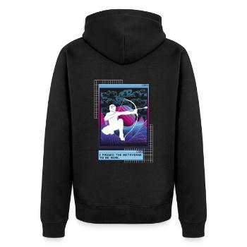 Vaporwave Metaverse Arrowtag - Veste à capuche bio Premium Unisexe - noir - Dos - Nico (187cm)