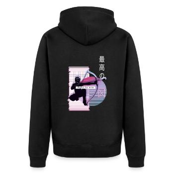 Vaporwave Metaverse Arrowtag - Veste à capuche bio Premium Unisexe - noir - Dos - Nico (187cm)