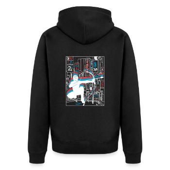 Vaporwave Synthwave Skyline Arrowtag - Veste à capuche bio Premium Unisexe - noir - Dos - Nico (187cm)