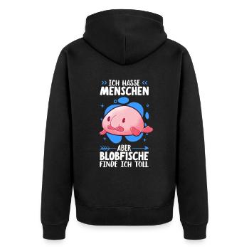Blobfisch ich hasse Menschen hässlicher Fisch Meme - Unisex Premium Bio Zip Hoodie - Schwarz - Hinten - Nico (187cm)