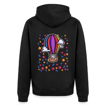Katze Heißluftballon Sterne - Unisex Premium Bio Zip Hoodie - Schwarz - Hinten - Nico (187cm)