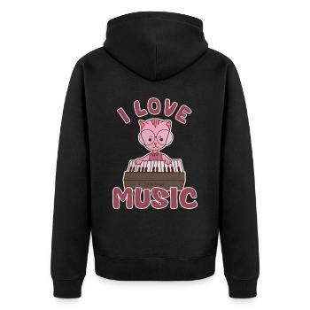 Ich liebe Musik - Katze spielt Piano - Unisex Premium Bio Zip Hoodie - Schwarz - Hinten - Nico (187cm)