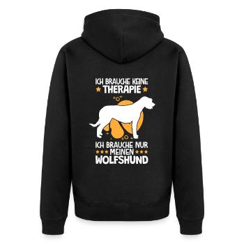 Ich brauche nur meinen Irischer Wolfshund - Unisex Premium Bio Zip Hoodie - Schwarz - Hinten - Nico (187cm)