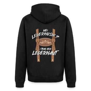 Bayrische Lederhosen Ersatz Hirsch Volksfest - Unisex Premium Bio Zip Hoodie - Schwarz - Hinten - Nico (187cm)