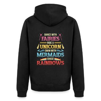 Feen Unicorns, Meerjungfrauen, Regenbogen. - Unisex Premium Bio Zip Hoodie - Schwarz - Hinten - Nico (187cm)