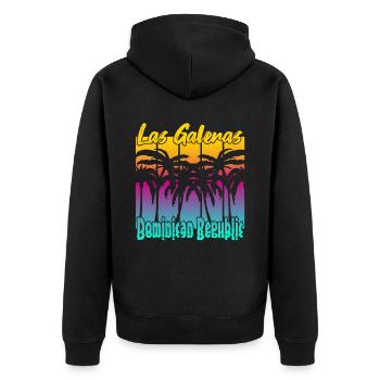 Las Galeras Dominican Republic - Unisex Premium Bio Zip Hoodie - Schwarz - Hinten - Nico (187cm)