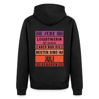 Logistik Geburtstag Juli geboren Logistikerin - Unisex Premium Bio Zip Hoodie - Schwarz - Hinten - Nico (187cm)