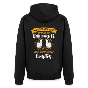 Gott Schuf Grinste Lustig - Unisex Premium Bio Zip Hoodie - Schwarz - Hinten - Nico (187cm)