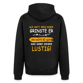 Gott Schuf Grinste Lustig - Unisex Premium Bio Zip Hoodie - Schwarz - Hinten - Nico (187cm)