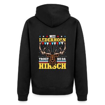 Mei Lederhosn Trogt No Da Hirsch - Unisex Premium Bio Zip Hoodie - Schwarz - Hinten - Nico (187cm)