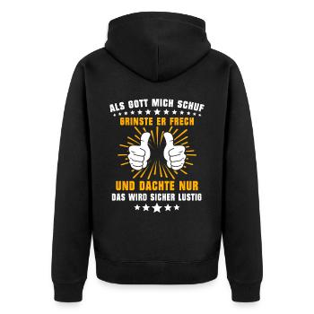 Gott Schuf Grinste Lustig - Unisex Premium Bio Zip Hoodie - Schwarz - Hinten - Nico (187cm)