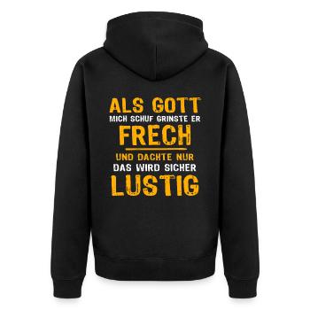 Gott Schuf Grinste Lustig - Unisex Premium Bio Zip Hoodie - Schwarz - Hinten - Nico (187cm)
