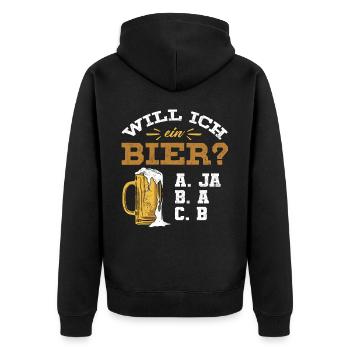 Will ich ein Bier? Biertrinker, Bier Biere saufen - Unisex Premium Bio Zip Hoodie - Schwarz - Hinten - Nico (187cm)