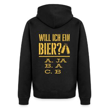 Will ich ein Bier? Biertrinker, Bier Biere saufen - Unisex Premium Bio Zip Hoodie - Schwarz - Hinten - Nico (187cm)