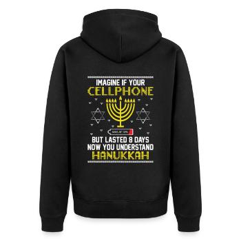 Hanukkah Jewish Ugly Christmas - Happy Hanukkah - Unisex Premium Organic Zip Hoodie - black - Back - Nico (187cm)