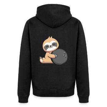 Faultier Bowling - Unisex Premium Bio Zip Hoodie - Schwarz - Hinten - Nico (187cm)