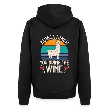 Alpaka Mittagessen Sie bringen den Weintrinker Lla - Unisex Premium Bio Zip Hoodie - Schwarz - Hinten - Nico (187cm)