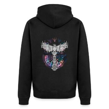 Thor Hammer Rabe Mjölnir Runen Wikinger Galaxie - Unisex Premium Bio Zip Hoodie - Schwarz - Hinten - Nico (187cm)