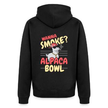 Wanna Smoke Alpaka Bowl Llama Lover Bauernhof Tier - Unisex Premium Bio Zip Hoodie - Schwarz - Hinten - Nico (187cm)