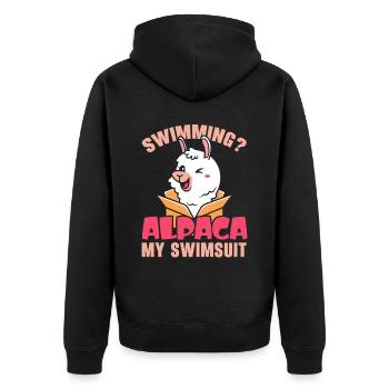 Schwimmen Alpaka Mein Badeanzug Llama Lover Schwim - Unisex Premium Bio Zip Hoodie - Schwarz - Hinten - Nico (187cm)