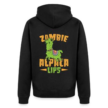 Zombie Alpakalips Lama-Liebhaber Alpakaflüsterer - Unisex Premium Bio Zip Hoodie - Schwarz - Hinten - Nico (187cm)