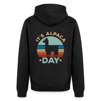 Es ist Alpakatag Llama Alpakaflüsterer Bauernhofti - Unisex Premium Bio Zip Hoodie - Schwarz - Hinten - Nico (187cm)