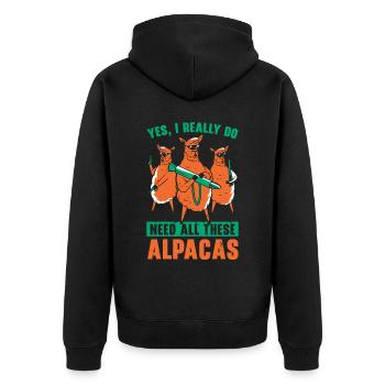 Ja, ich brauche wirklich all diese Alpakas Llama L - Unisex Premium Bio Zip Hoodie - Schwarz - Hinten - Nico (187cm)