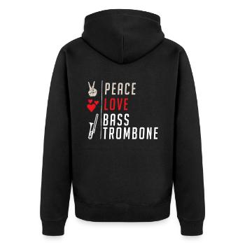 Peace Love Bass Trombone Instrument - Unisex Premium Organic Zip Hoodie - black - Back - Nico (187cm)