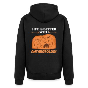 Das Leben ist besser mit Anthropologie Anthropolog - Unisex Premium Bio Zip Hoodie - Schwarz - Hinten - Nico (187cm)