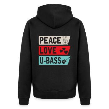 Peace Love U-Bass Strings Ukelele Music - Unisex Premium Organic Zip Hoodie - black - Back - Nico (187cm)