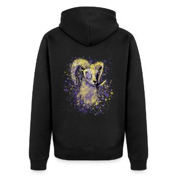 Bunter Widder Sternzeichen - Unisex Premium Bio Zip Hoodie - Schwarz - Hinten - Nico (187cm)