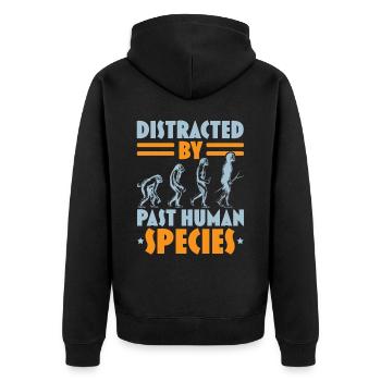 Abgelenkt durch menschliche Spezies Anthropologie - Unisex Premium Bio Zip Hoodie - Schwarz - Hinten - Nico (187cm)