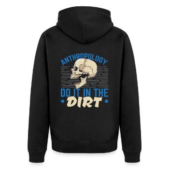 Anthropologie Im Dreck arbeiten Anthropologe - Unisex Premium Bio Zip Hoodie - Schwarz - Hinten - Nico (187cm)