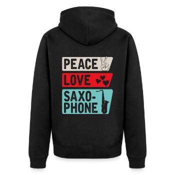 Peace Love Saxophone Musical Instrument - Unisex Premium Organic Zip Hoodie - black - Back - Nico (187cm)