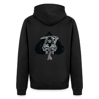 Skelett Totenkopf Schwarz - Unisex Premium Bio Zip Hoodie - Schwarz - Hinten - Nico (187cm)