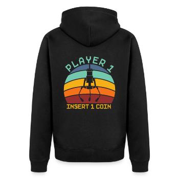 Player 1 Coin Insert Arcade Games Video Game - Unisex Premium Organic Zip Hoodie - black - Back - Nico (187cm)