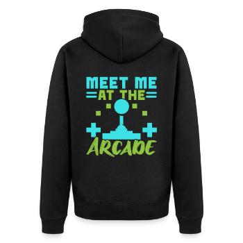 Treffen Sie mich in der Spielhalle Videospiel Spie - Unisex Premium Bio Zip Hoodie - Schwarz - Hinten - Nico (187cm)