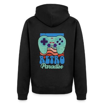 Retro Paradise Arcade Spiele Video Spiel Spiel Ner - Unisex Premium Bio Zip Hoodie - Schwarz - Hinten - Nico (187cm)