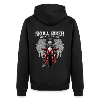 Skelett Totenkopf Motorrad Motorradfahrer - Unisex Premium Bio Zip Hoodie - Schwarz - Hinten - Nico (187cm)