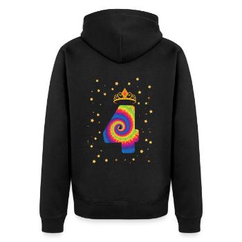 4th Birthday Krone | Tie Dye Themed Birthday | - Unisex Premium Organic Zip Hoodie - black - Back - Nico (187cm)